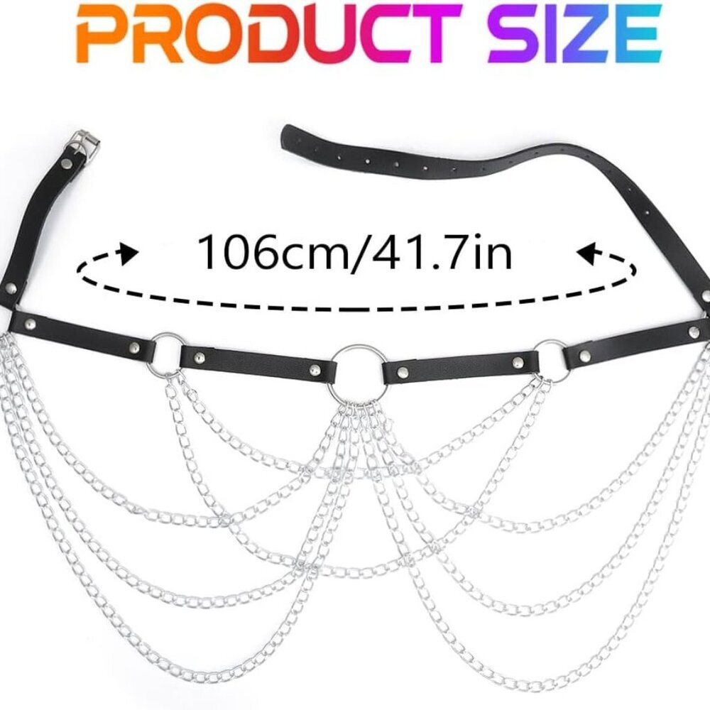 Leather Waist Chain Belt Body Jewelry Rave Goth Punk for Women - Picture 5 of 8